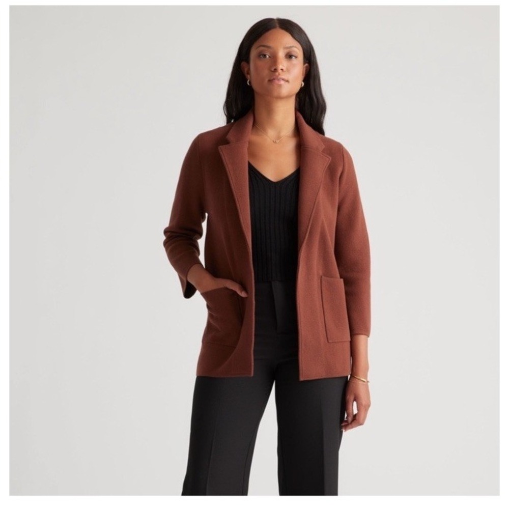 quince organic cotton‎ knit blazer cappuccino Brown Size Small